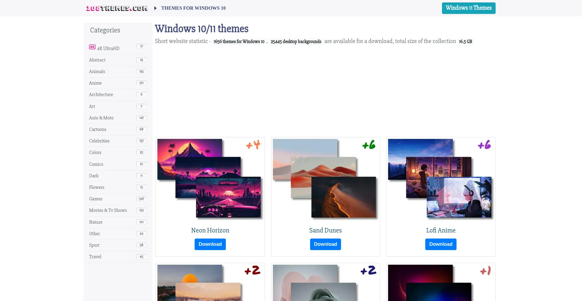 Website screenshot of 108themes.com