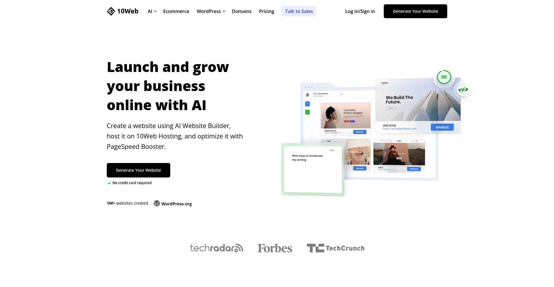 Website screenshot of 10web.io