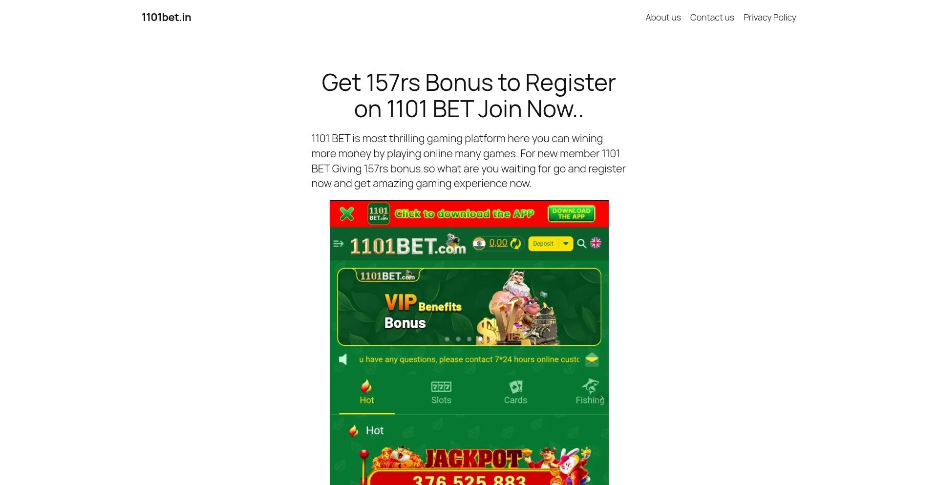 Website screenshot of 1101bet.in