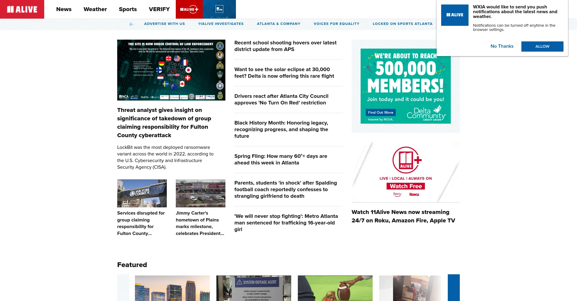 Website screenshot of 11alive.com