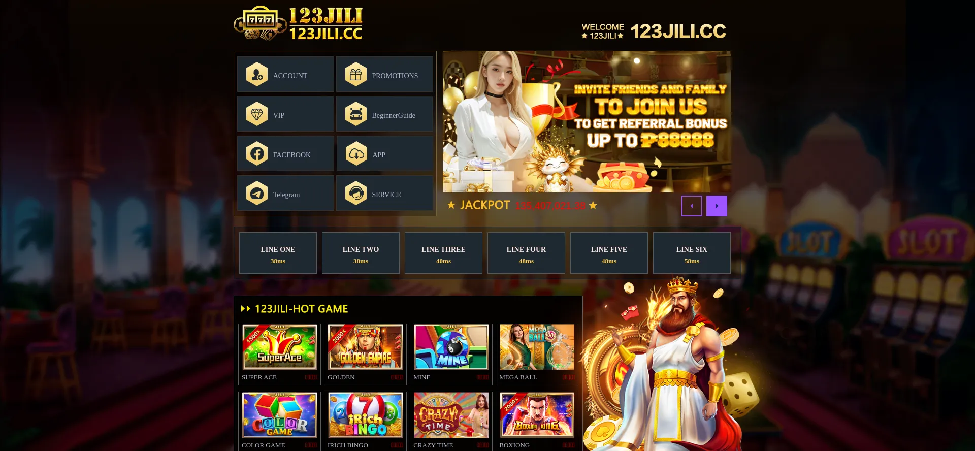 Website screenshot of 123jili.cc