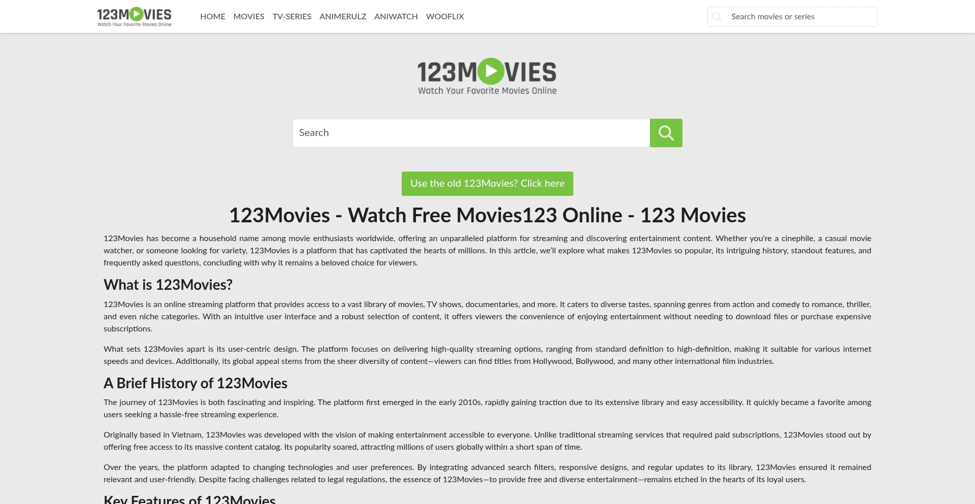 Website screenshot of 123moviesna.com