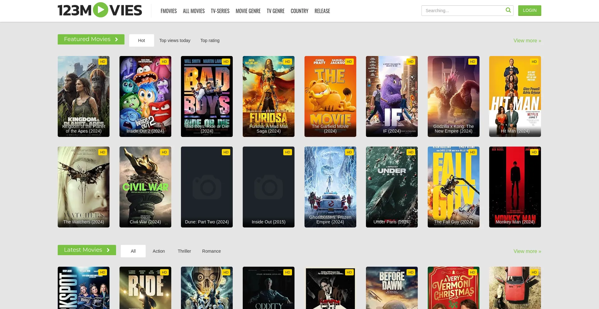 Website screenshot of 123moviesto.to