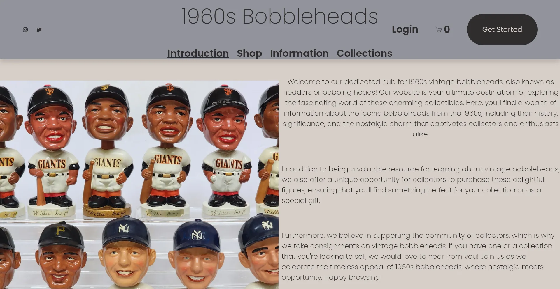 Website screenshot of 1960sbobbleheads.com