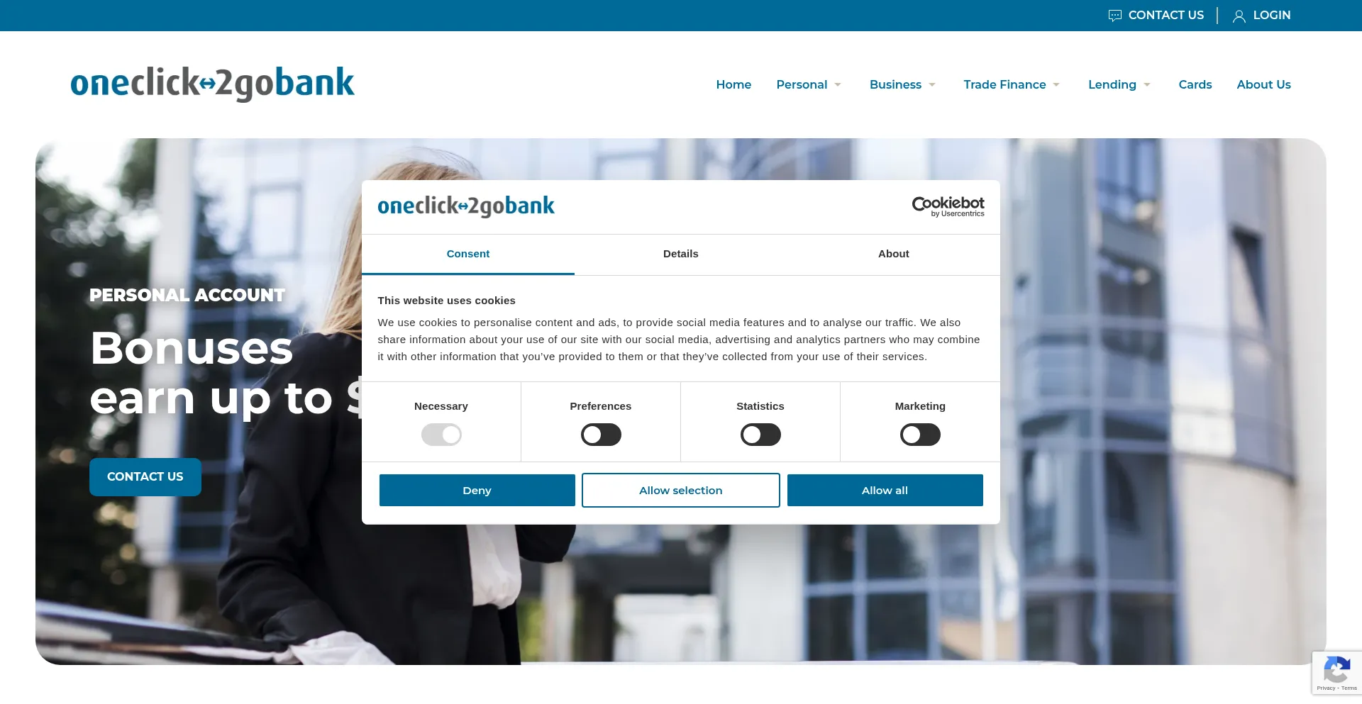 Website screenshot of 1click2gobank.com