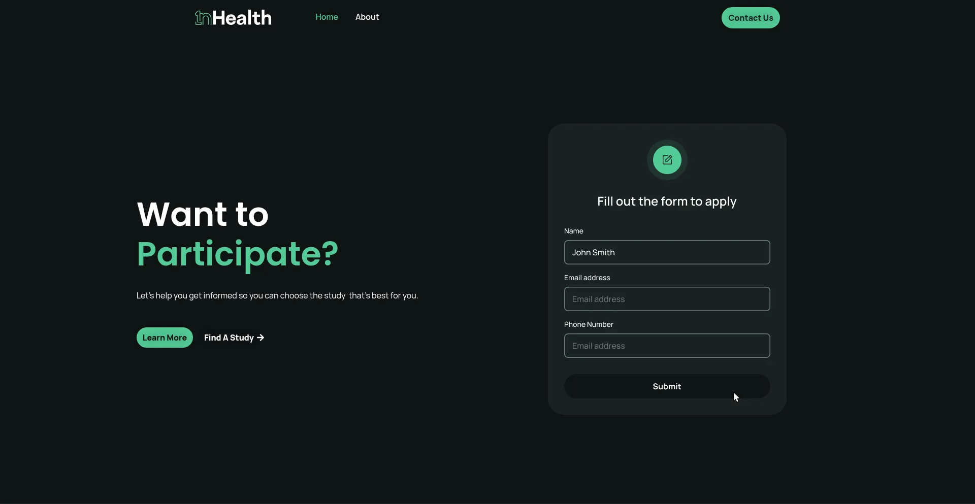 Website screenshot of 1nhealth-studies.com