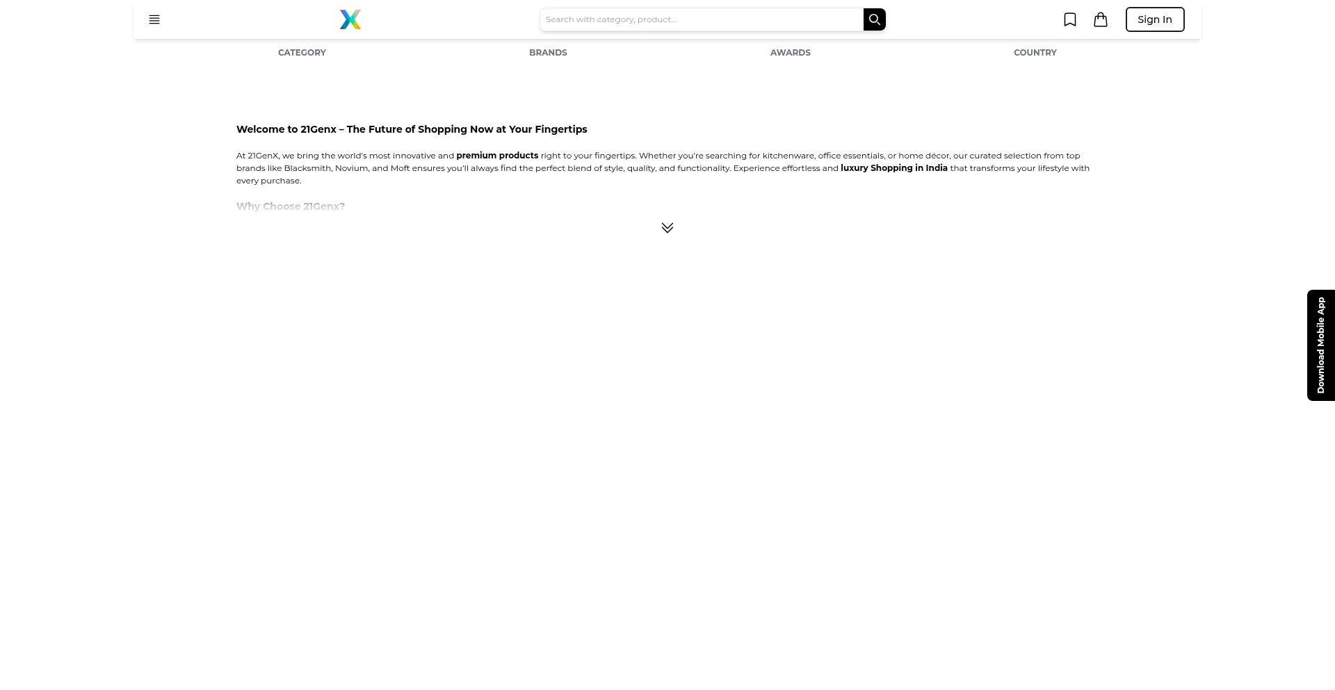 Website screenshot of 21genx.com