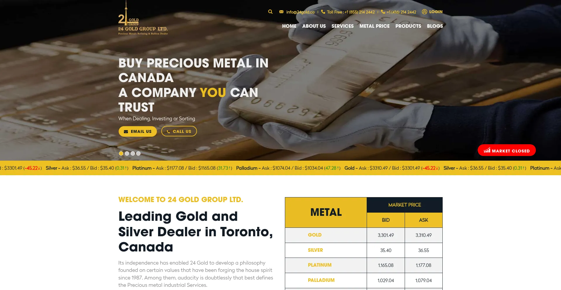 Website screenshot of 24gold.ca