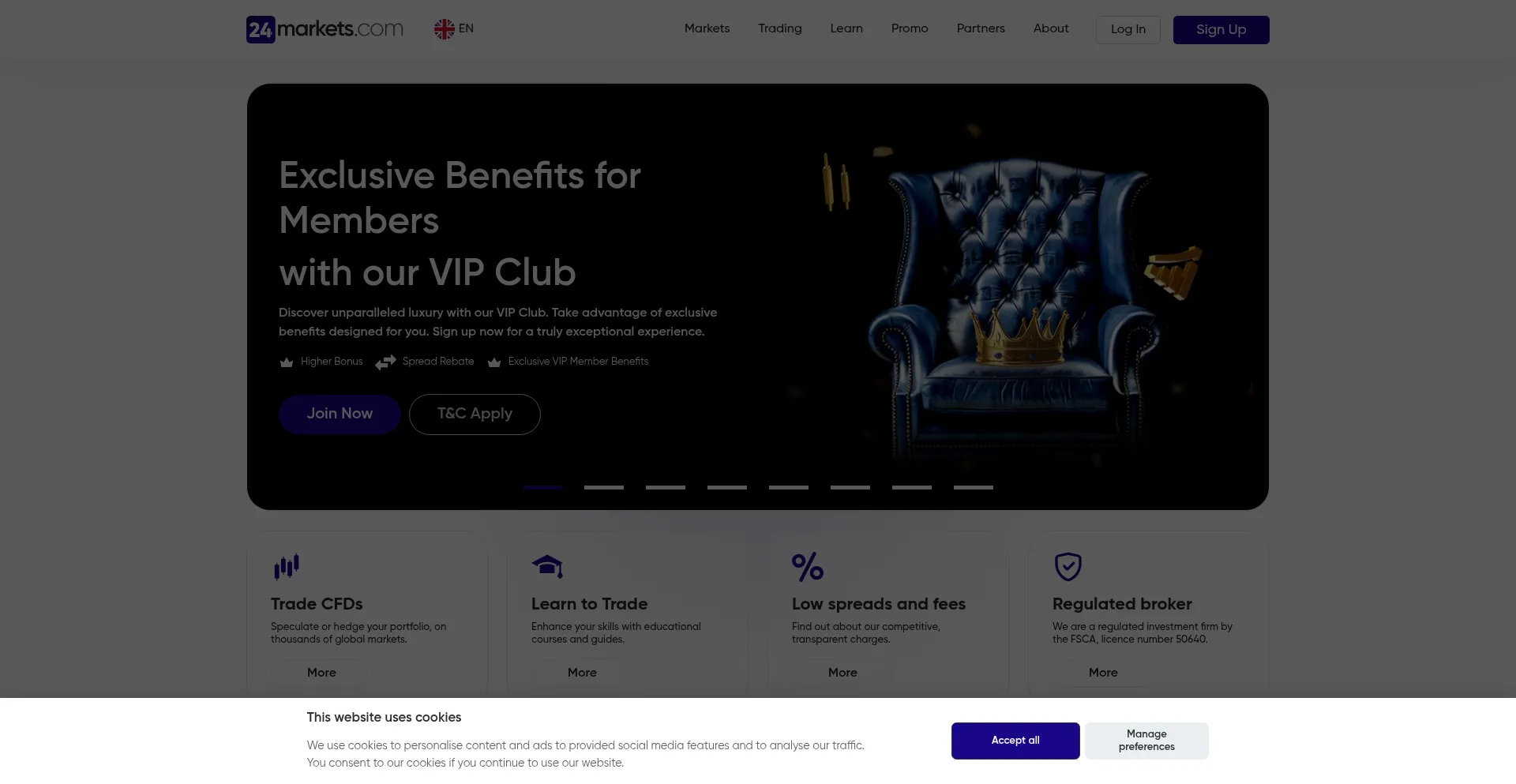 Website screenshot of 24markets.com