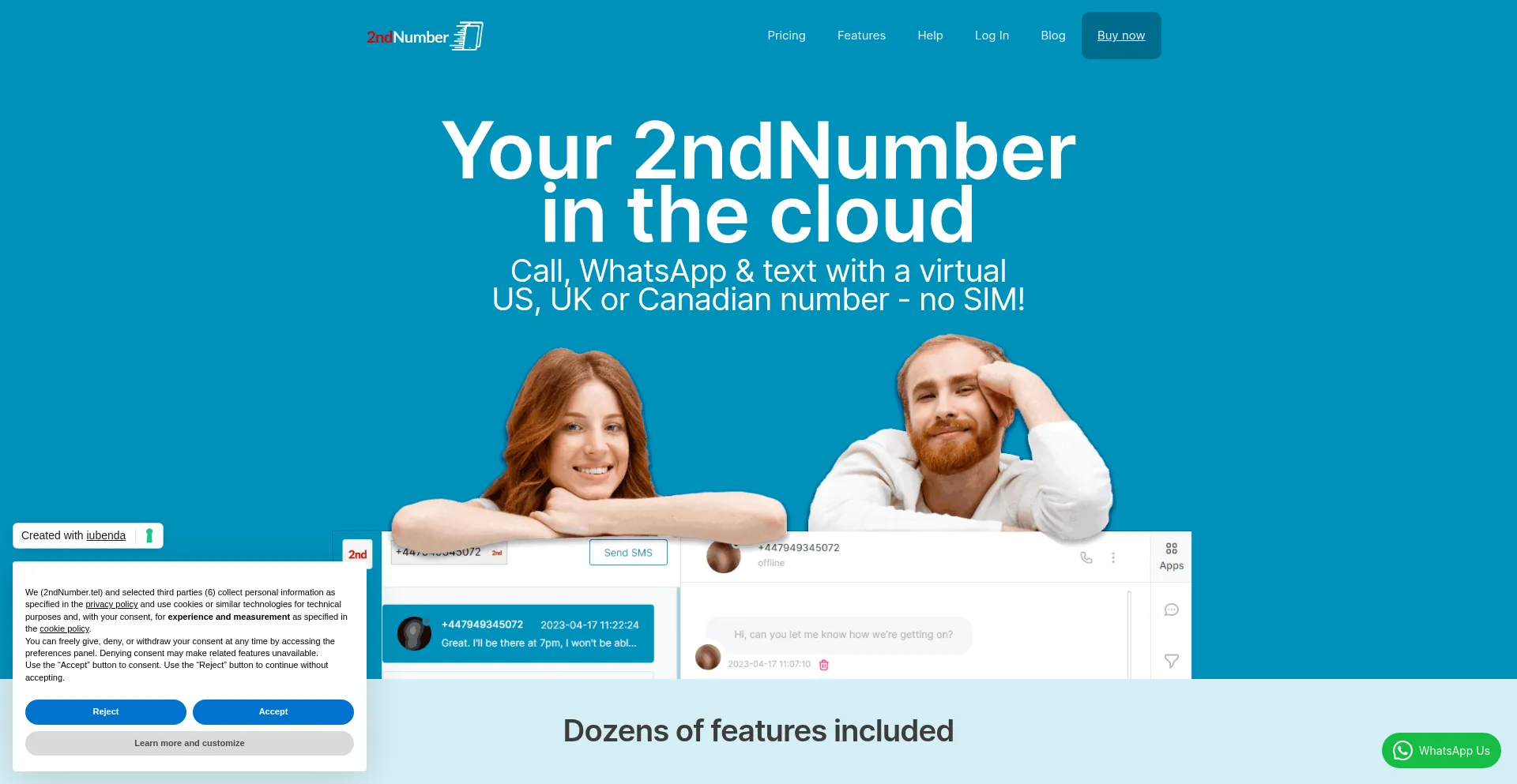 Website screenshot of 2ndnumber.tel