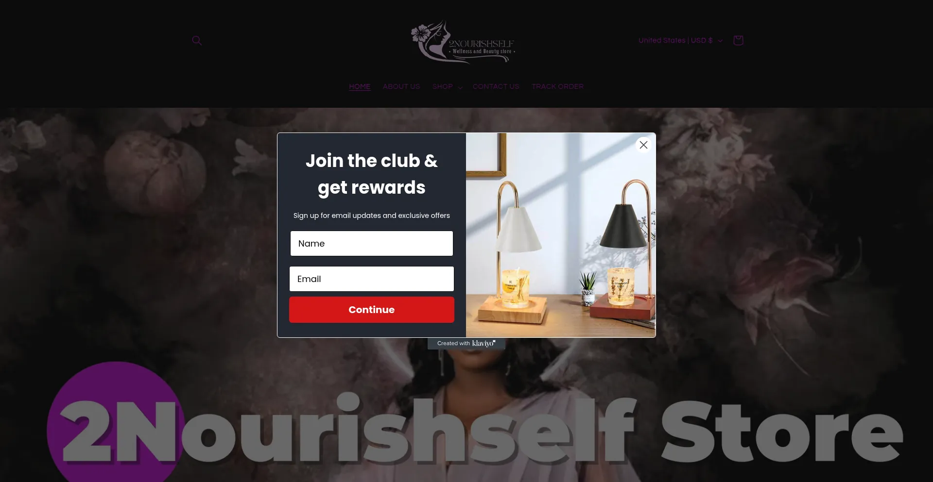 Website screenshot of 2nourishself.com
