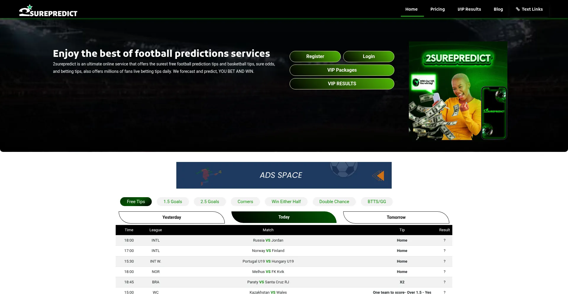 Website screenshot of 2surepredict.com