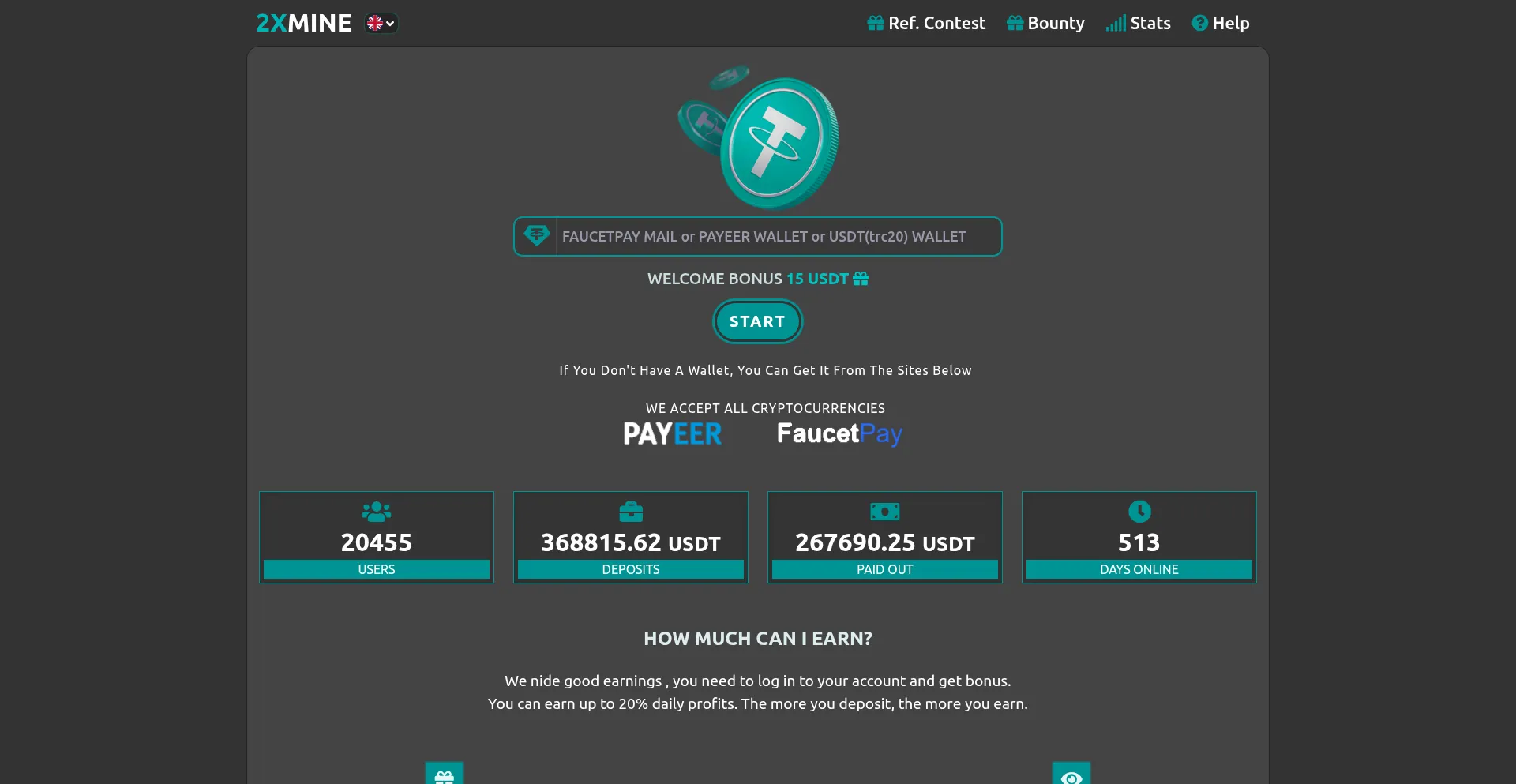 Website screenshot of 2xmine.top