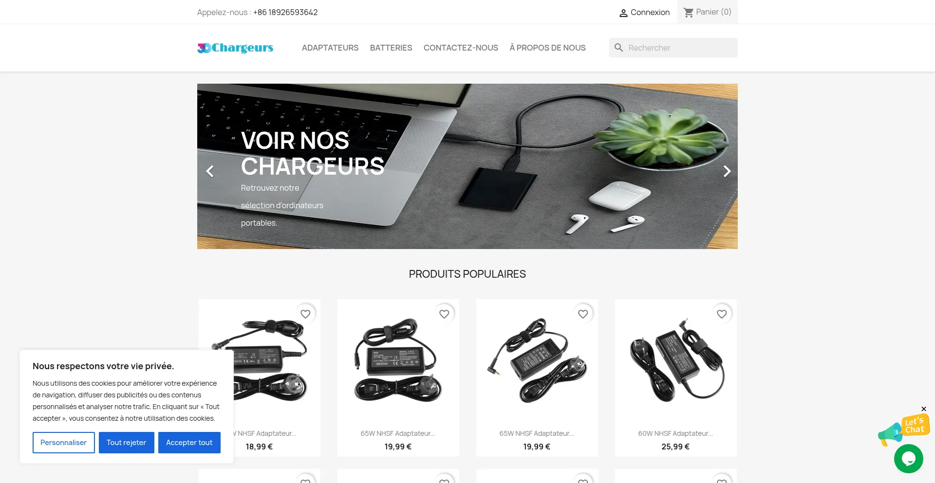 Website screenshot of 30chargeurs.com