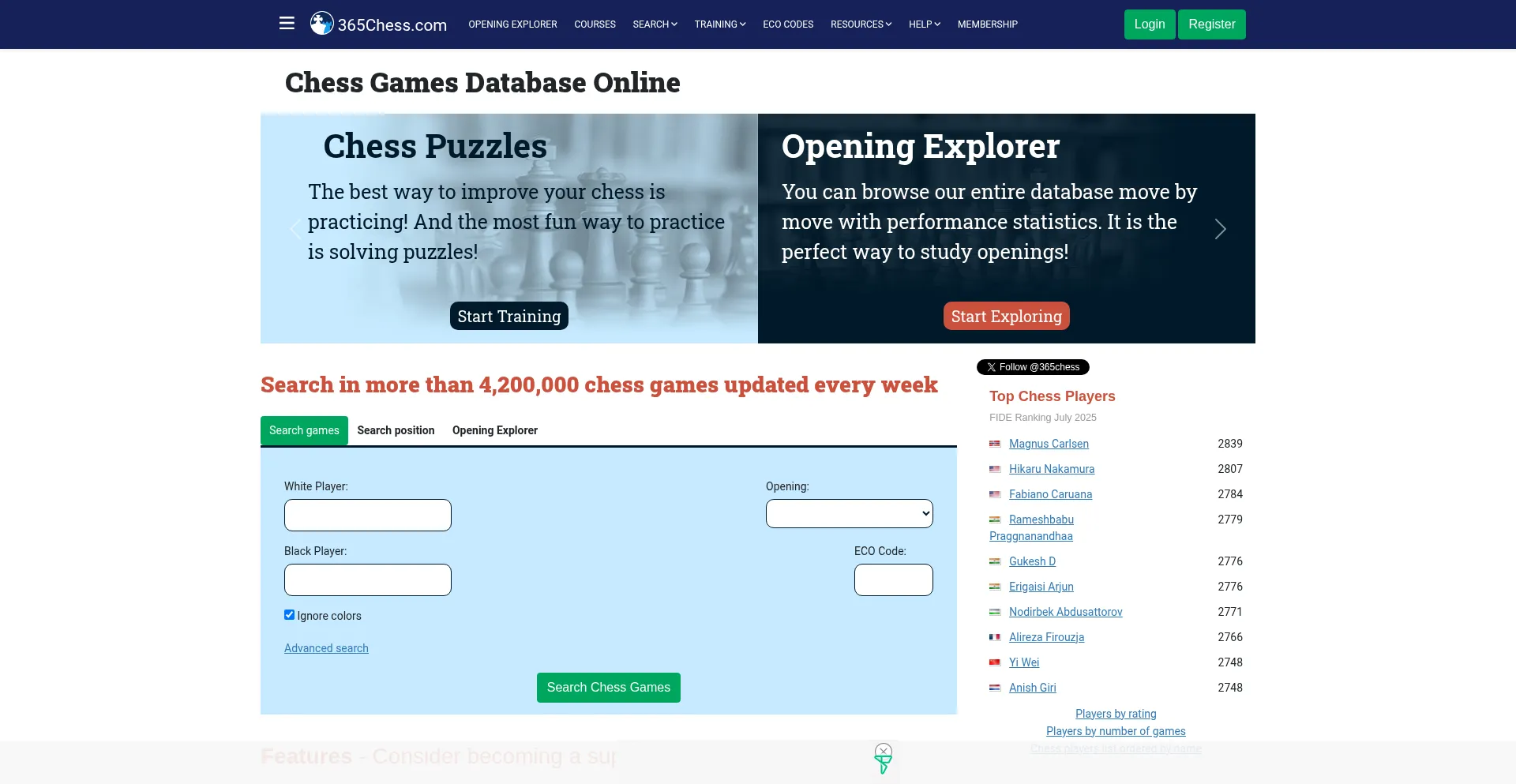 Website screenshot of 365chess.com
