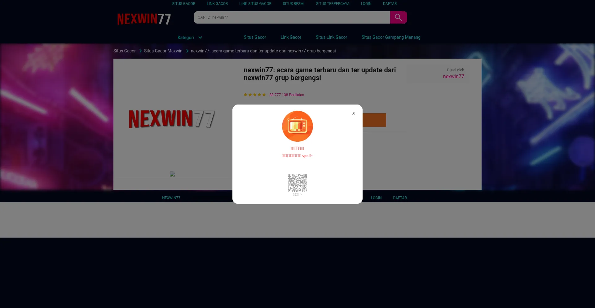 Website screenshot of 3nexwin77.com