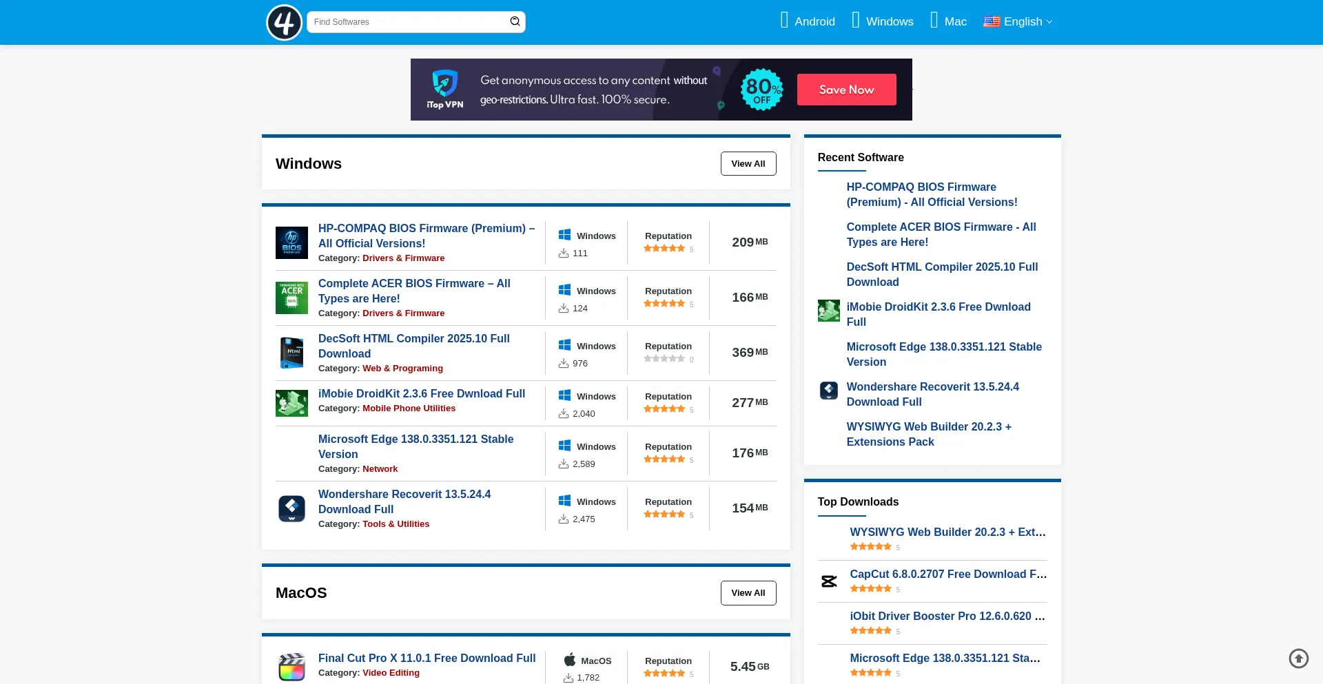 Website screenshot of 4allprograms.me