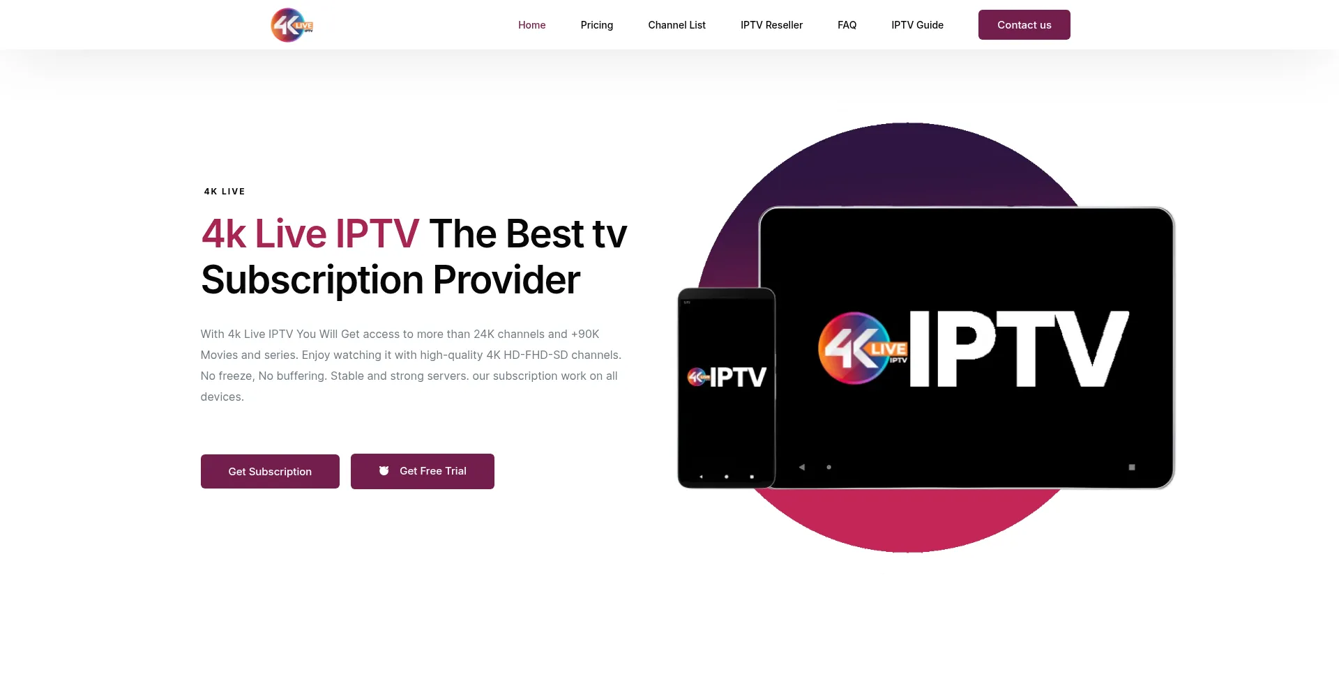 Website screenshot of 4kliveiptv.tv