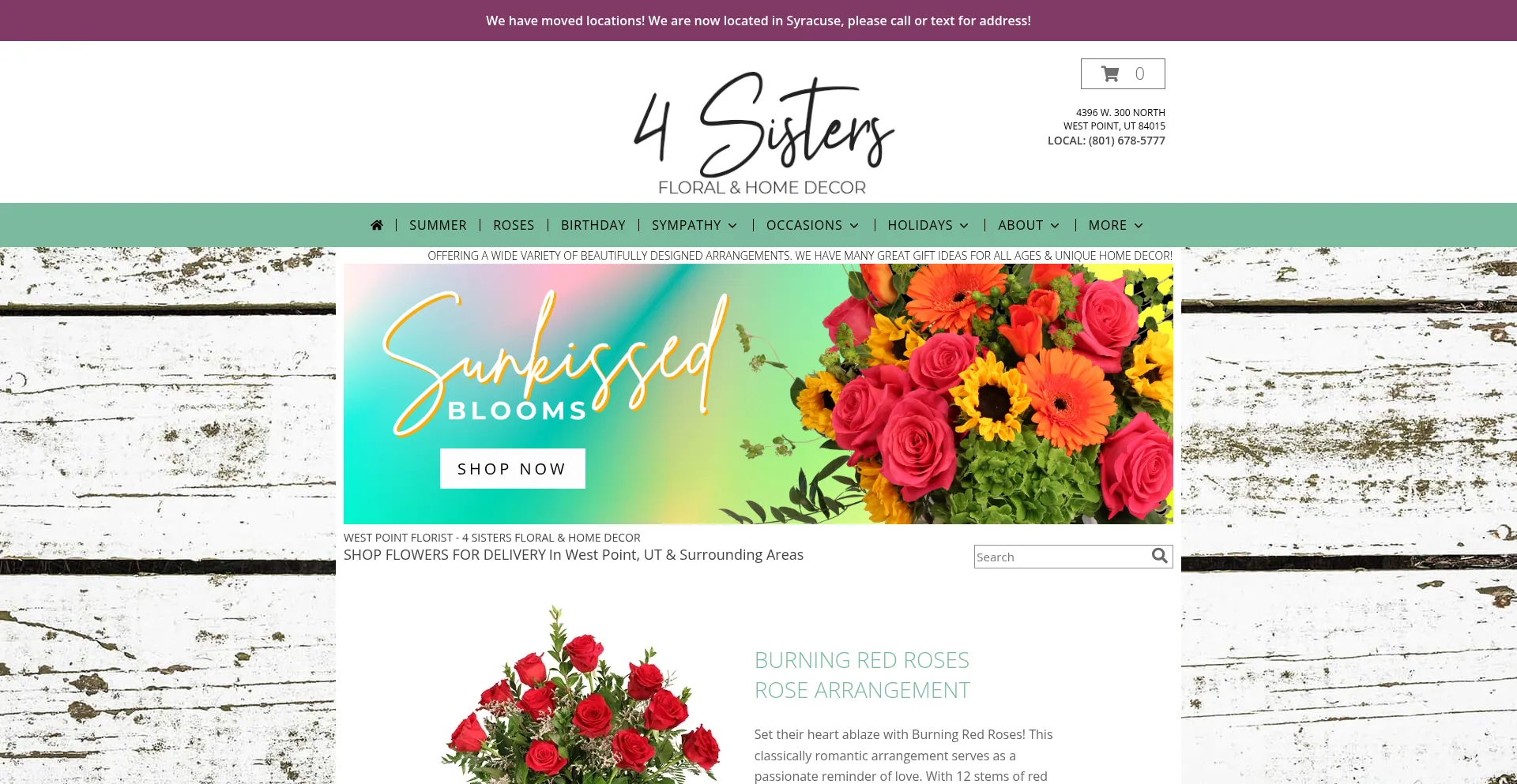 Website screenshot of 4sistersfloralshop.com