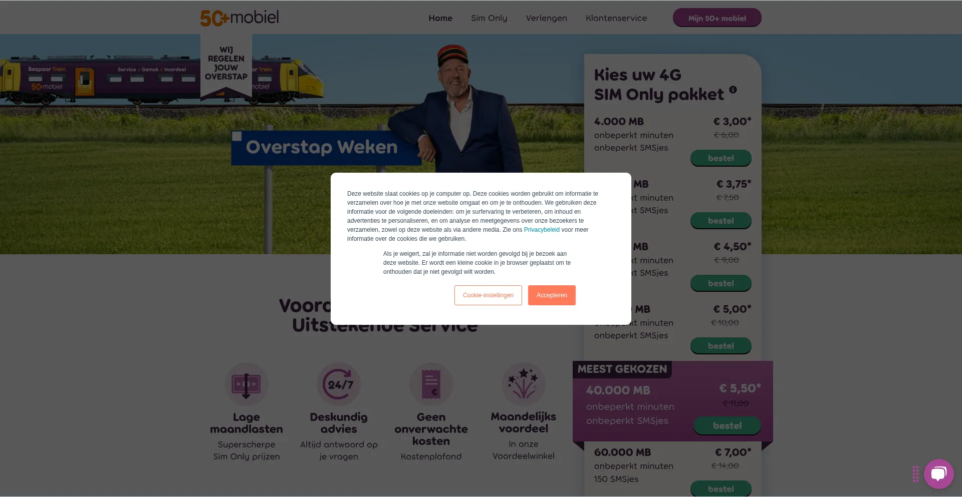 Website screenshot of 50plusmobiel.nl
