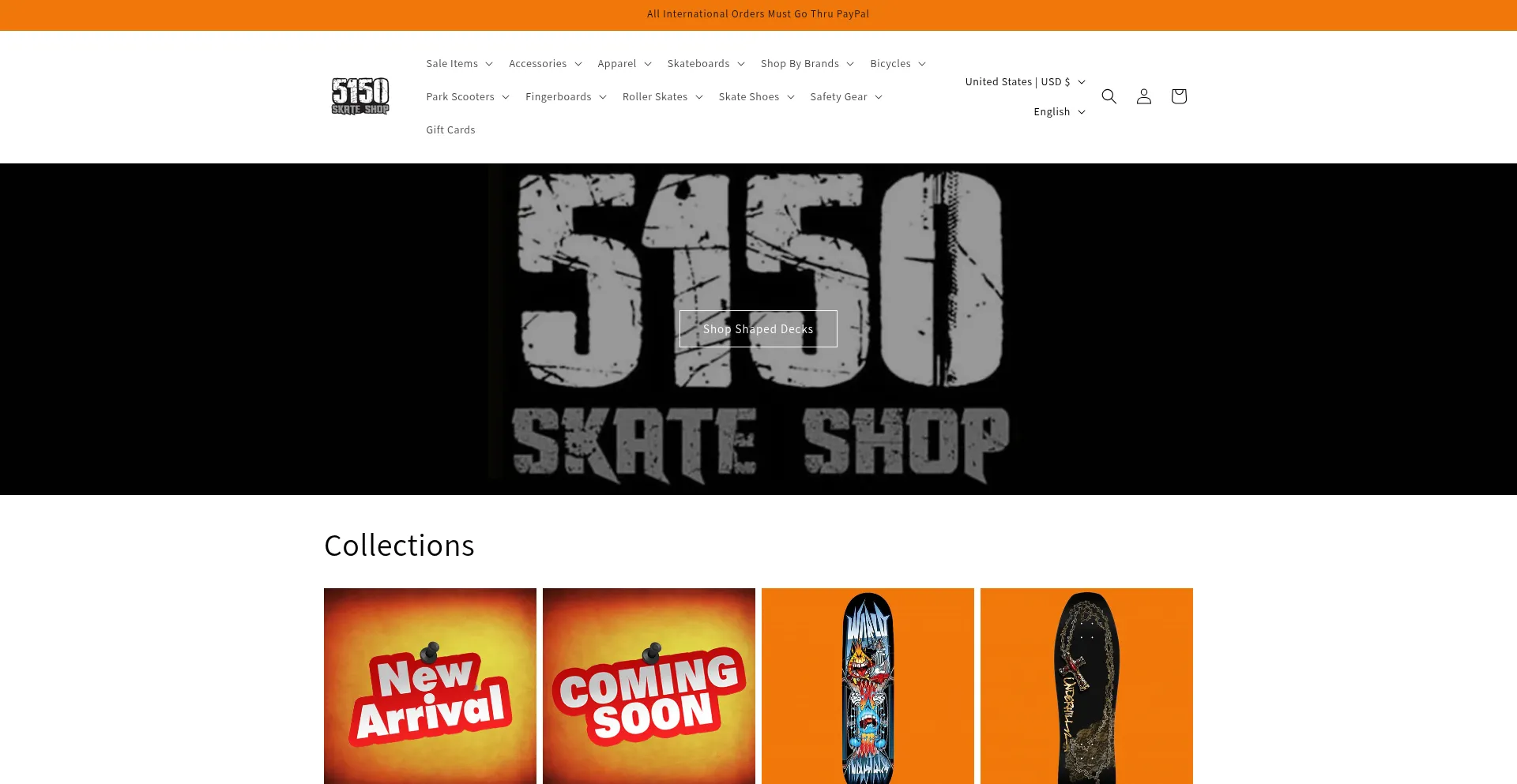 Website screenshot of 5150skateshop.com