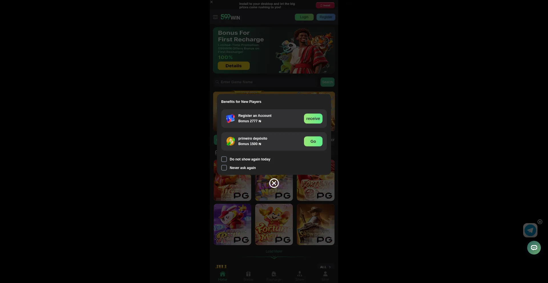 Website screenshot of 599win.bet