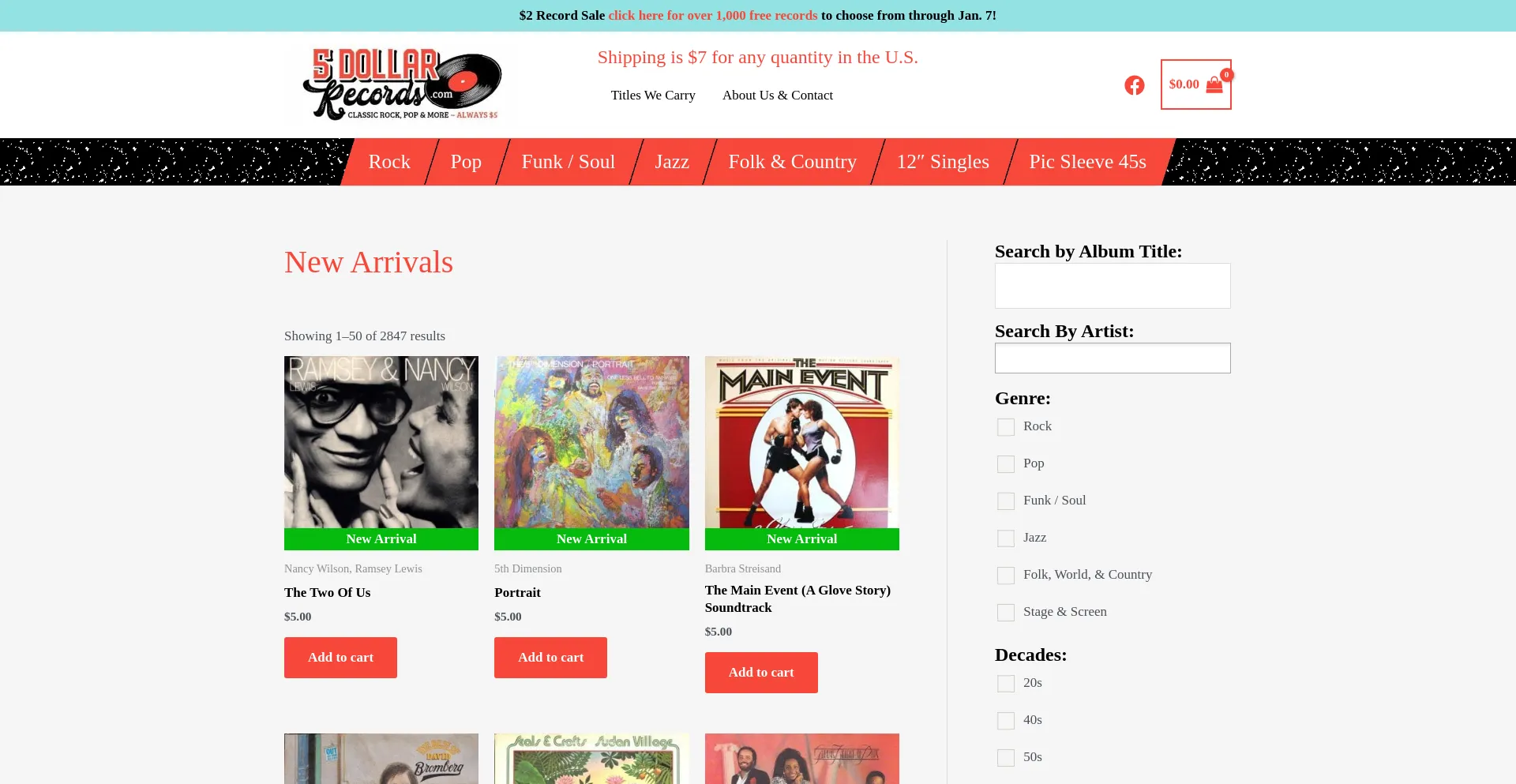 Website screenshot of 5dollarrecords.com