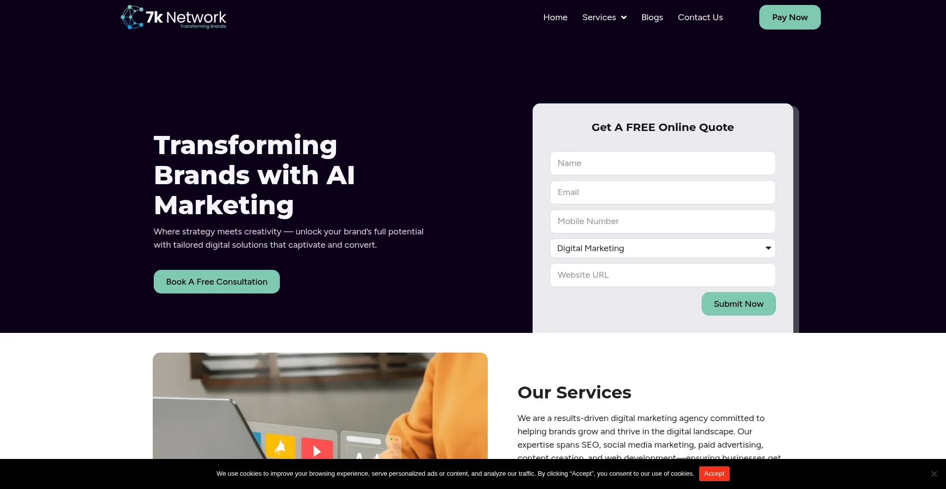 Website screenshot of 7knetwork.com