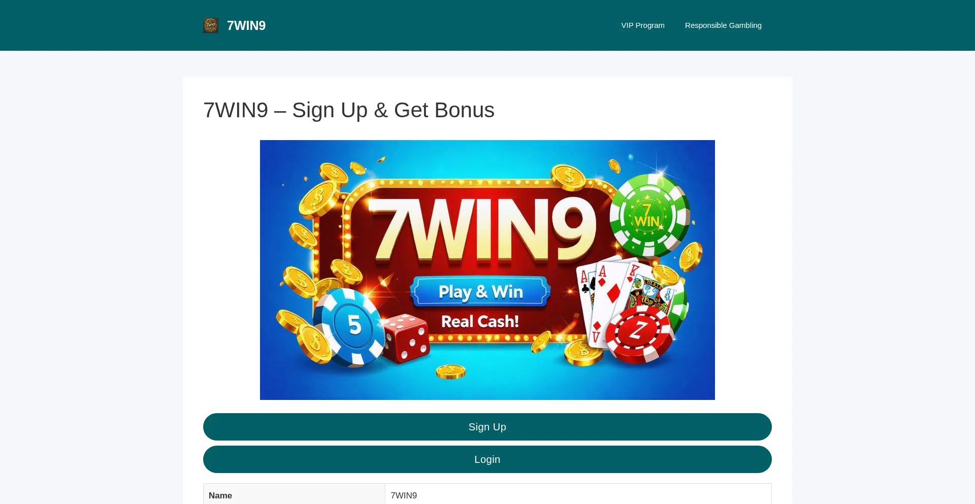 Website screenshot of 7wiin9.com