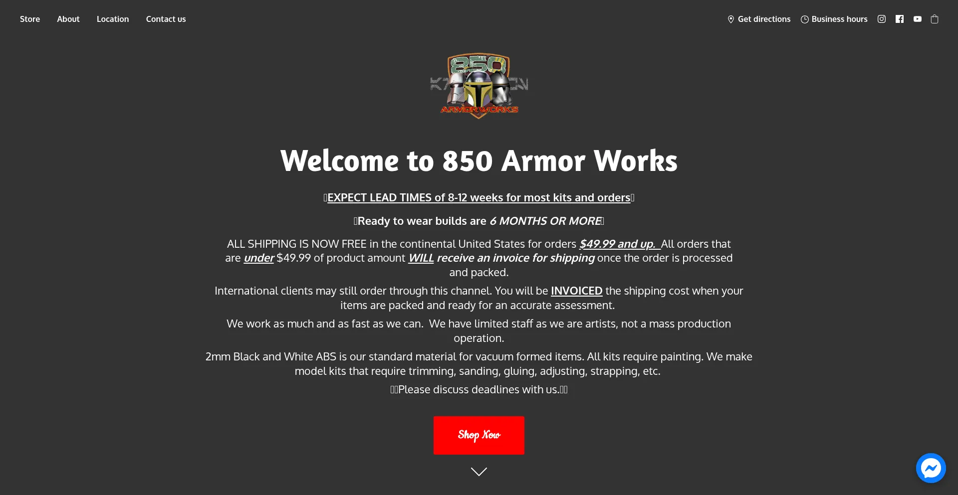 Website screenshot of 850armorworks.com