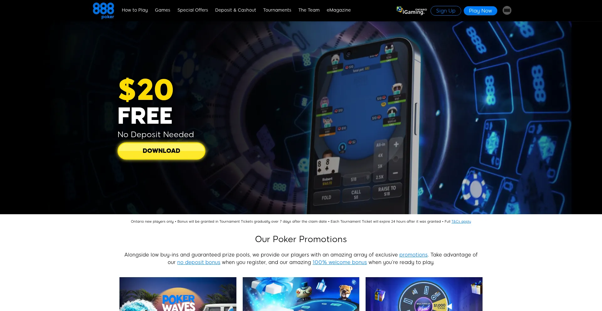 Website screenshot of 888poker.ca