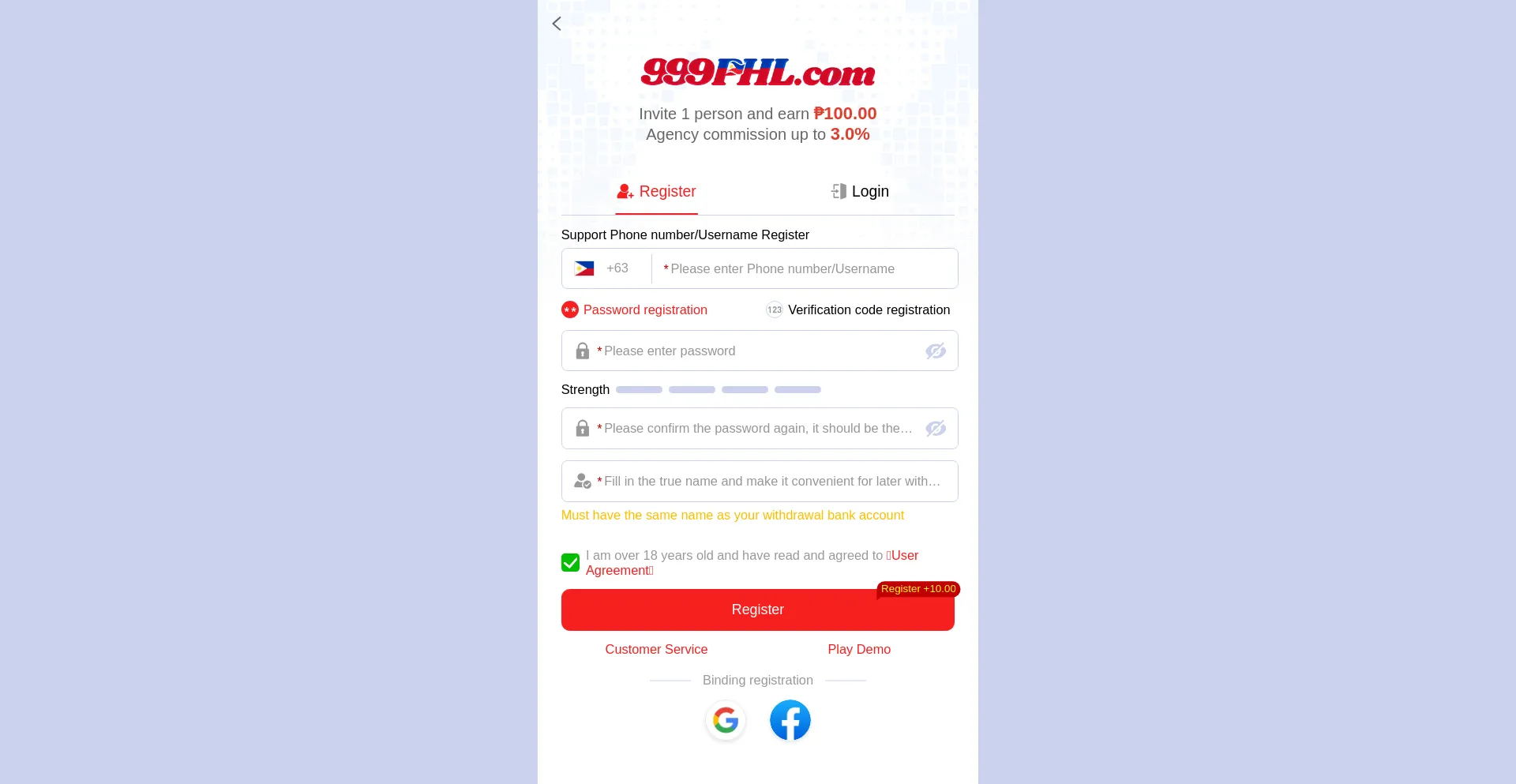 Website screenshot of 999phl9.com