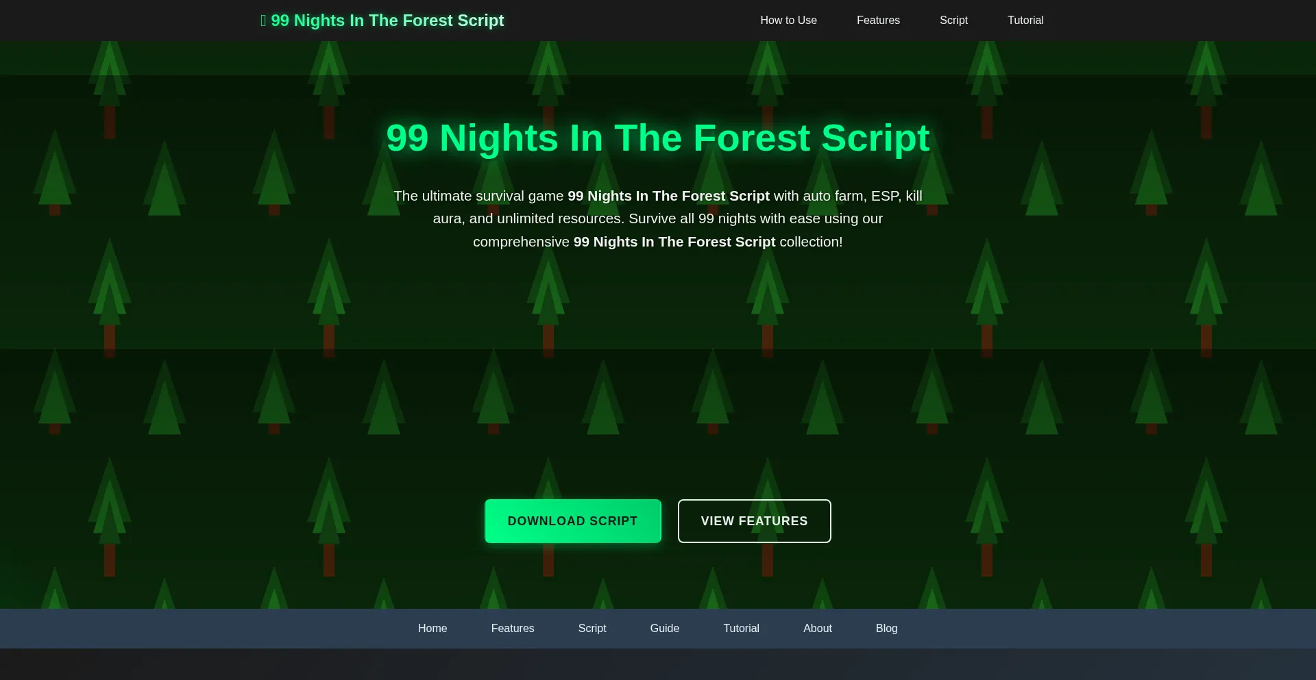 Website screenshot of 99nightsintheforestscript.org