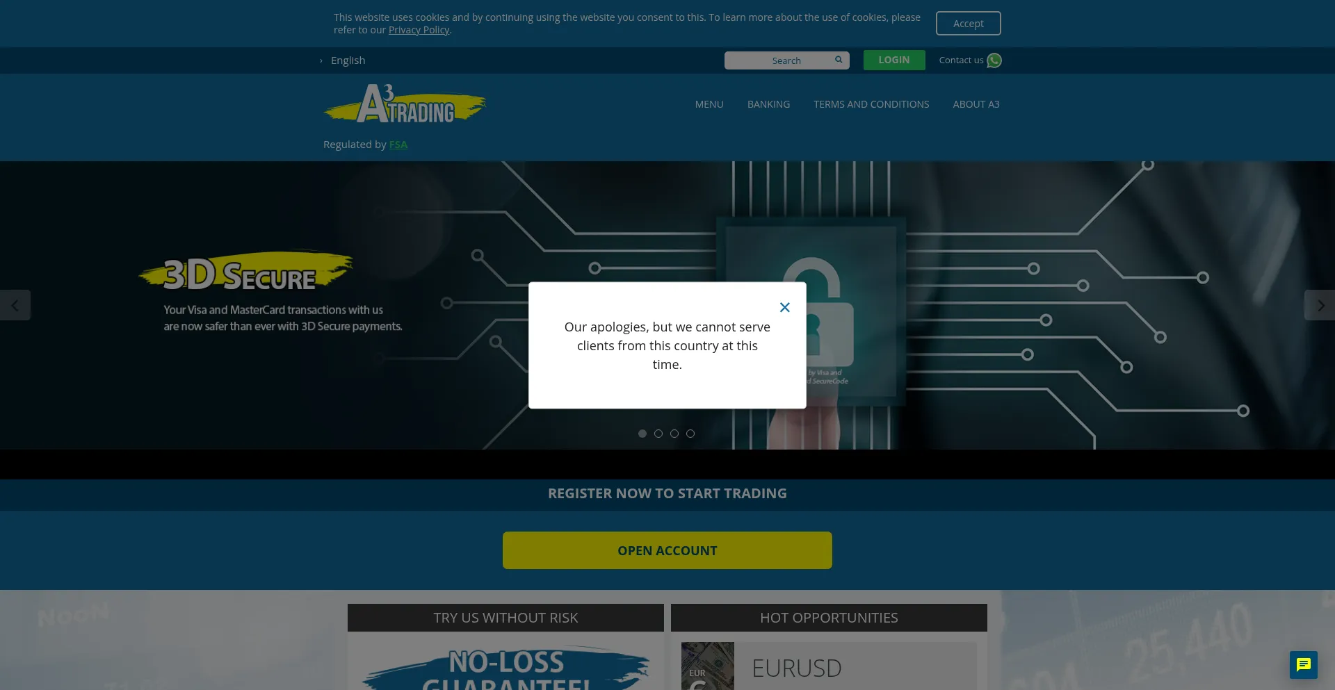Website screenshot of A3trading.com