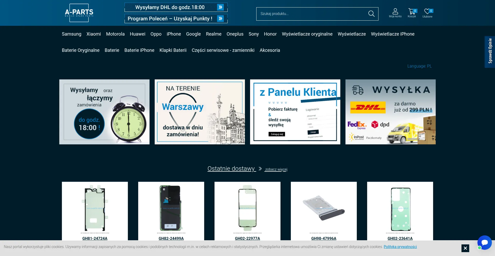 Website screenshot of A-parts.com.pl