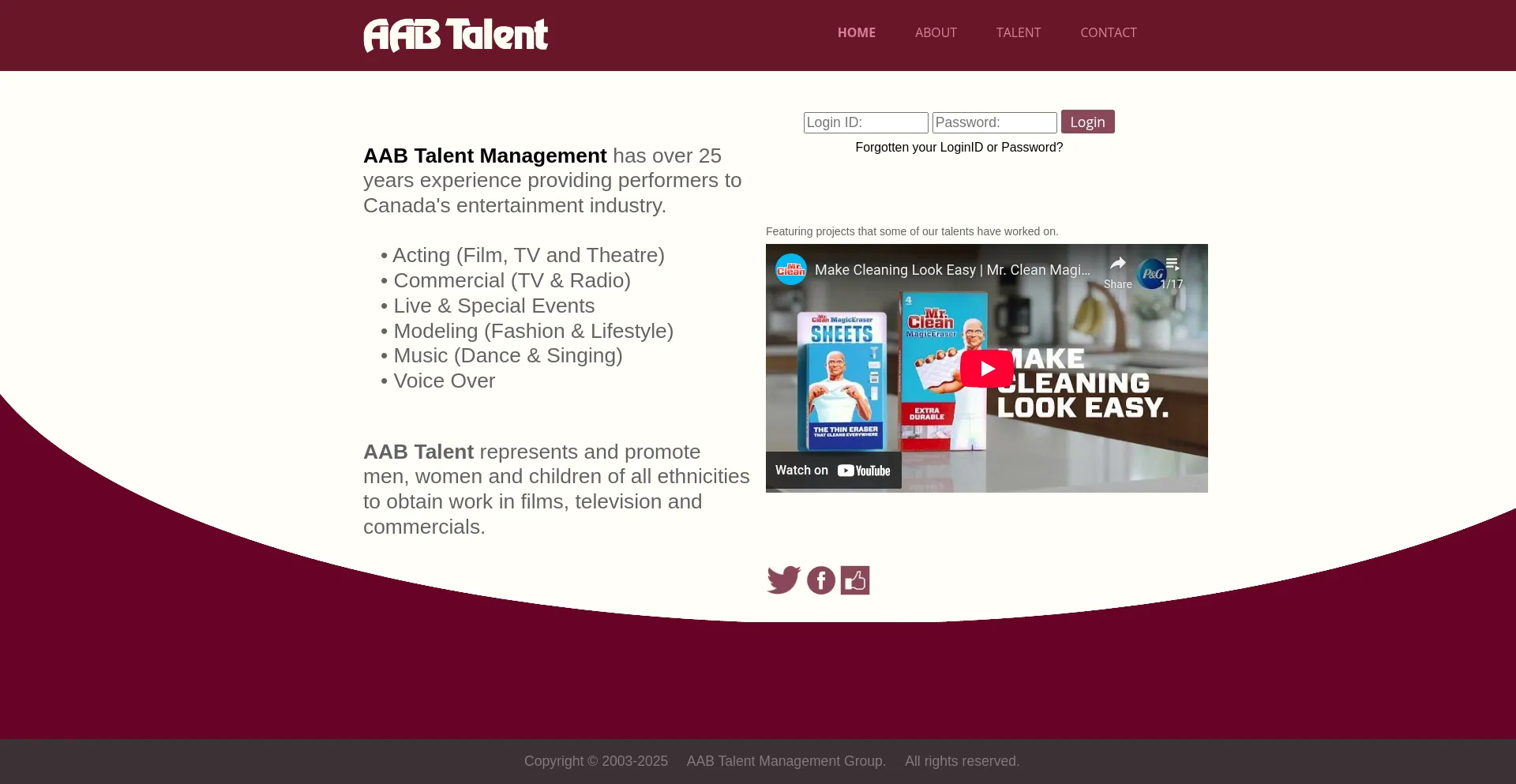 Website screenshot of Aabtalent.com