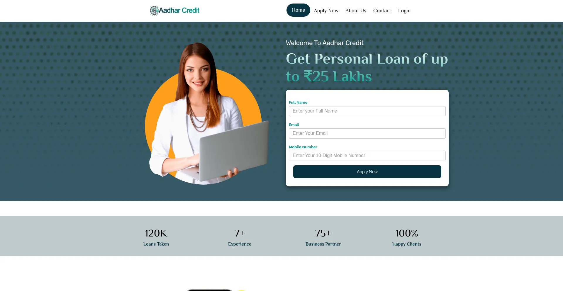 Website screenshot of Aadharcredit.com