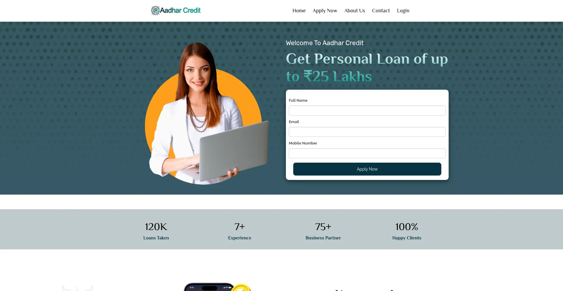 Website screenshot of Aadharcredit.online
