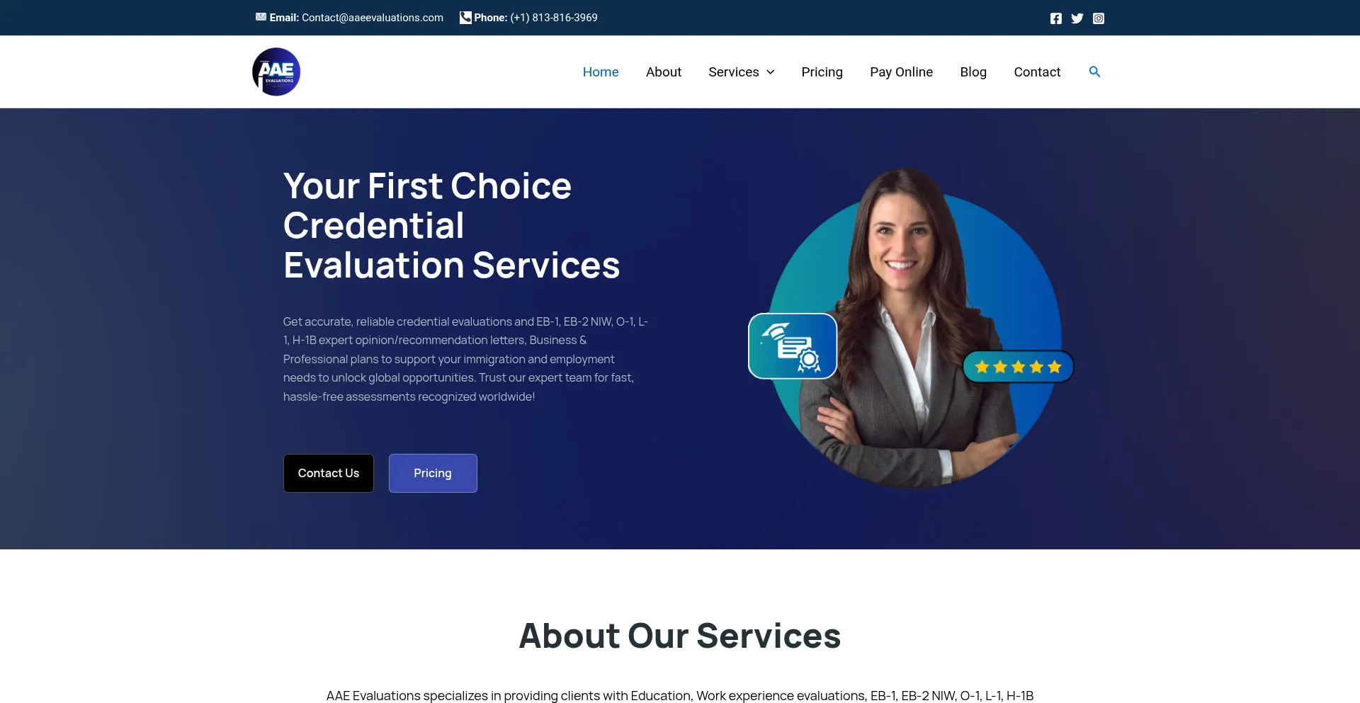 Website screenshot of Aaeevaluations.com