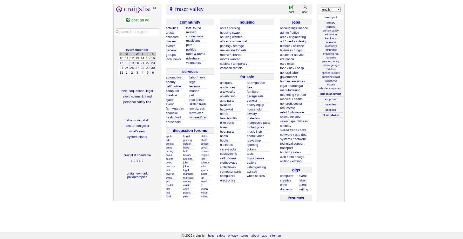 Website screenshot of Abbotsford.craigslist.org
