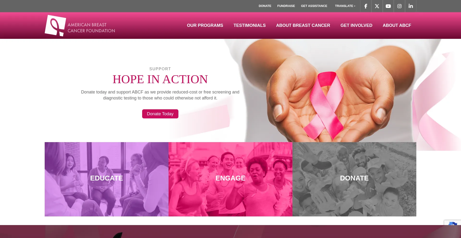Website screenshot of Abcf.org