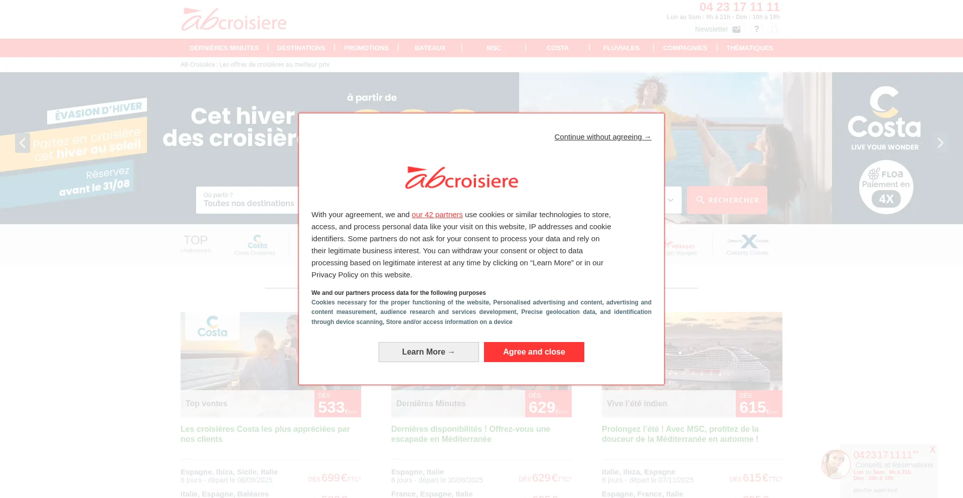 Website screenshot of Abcroisiere.com