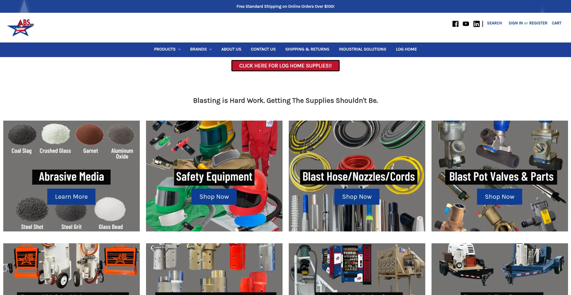 Website screenshot of Abrasiveblastsupply.com