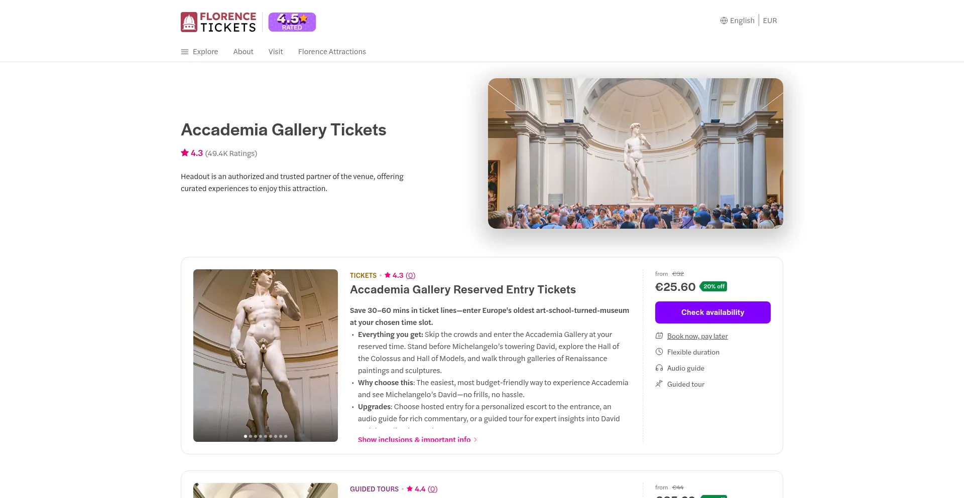 Website screenshot of Accademia.tickets-florence.it