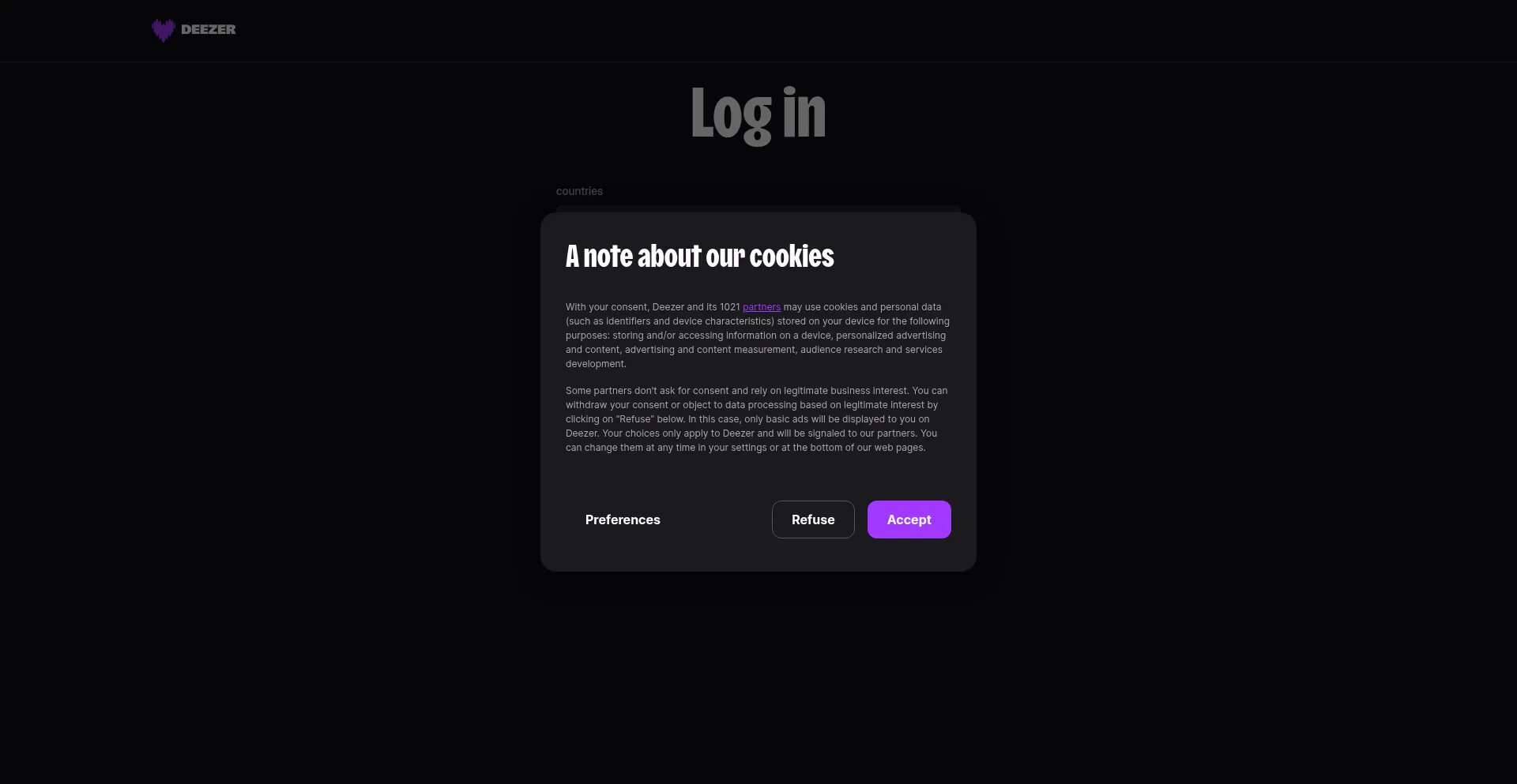 Website screenshot of Account.deezer.com