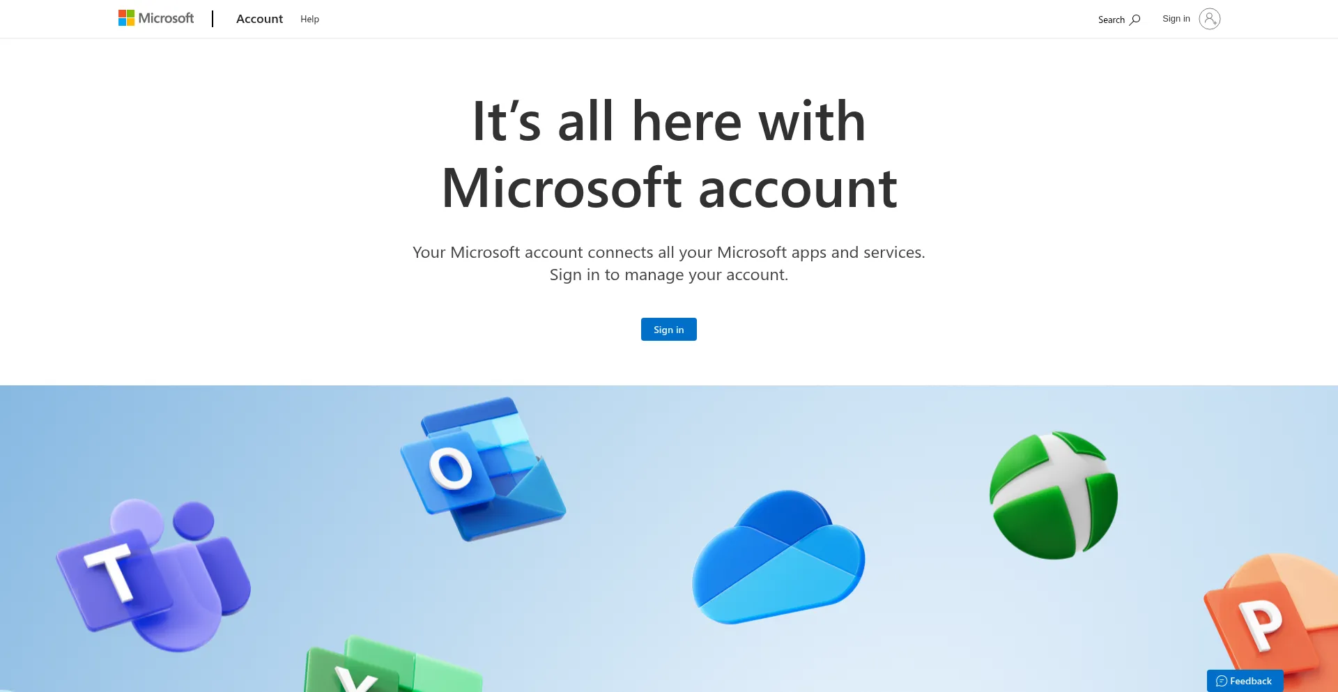 Website screenshot of Account.microsoft.com