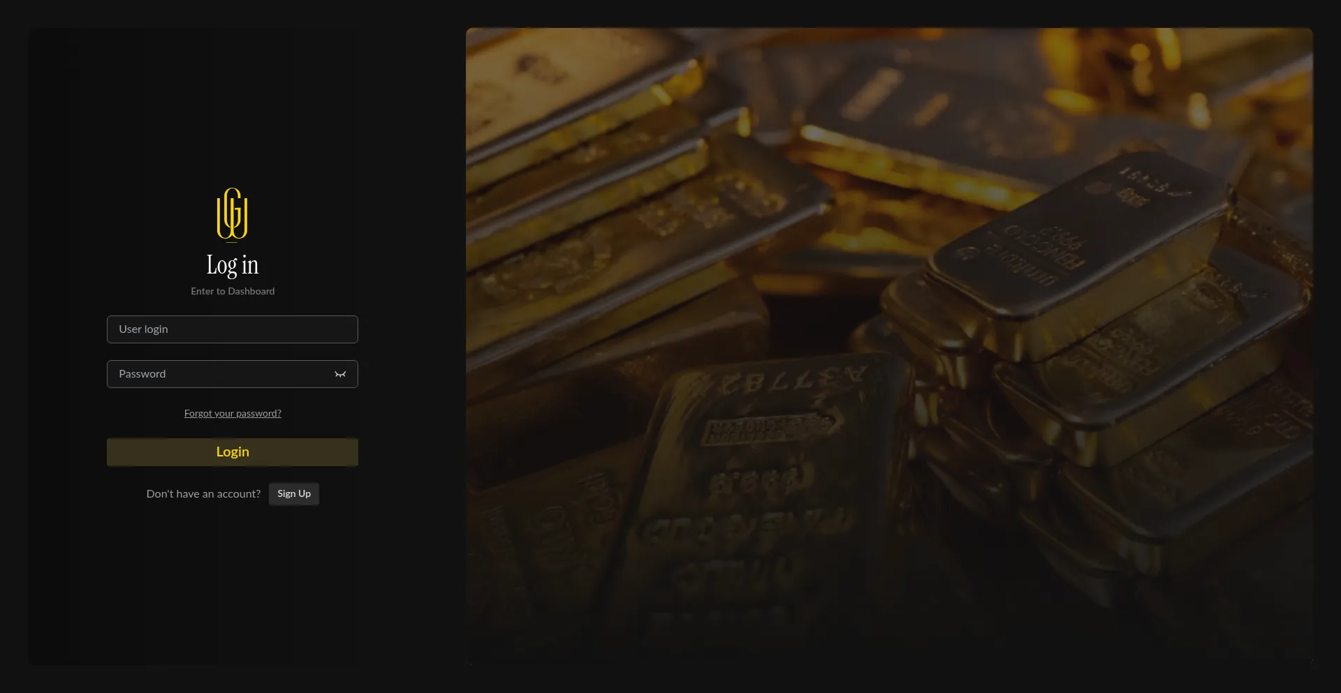 Website screenshot of Account.wegold.io