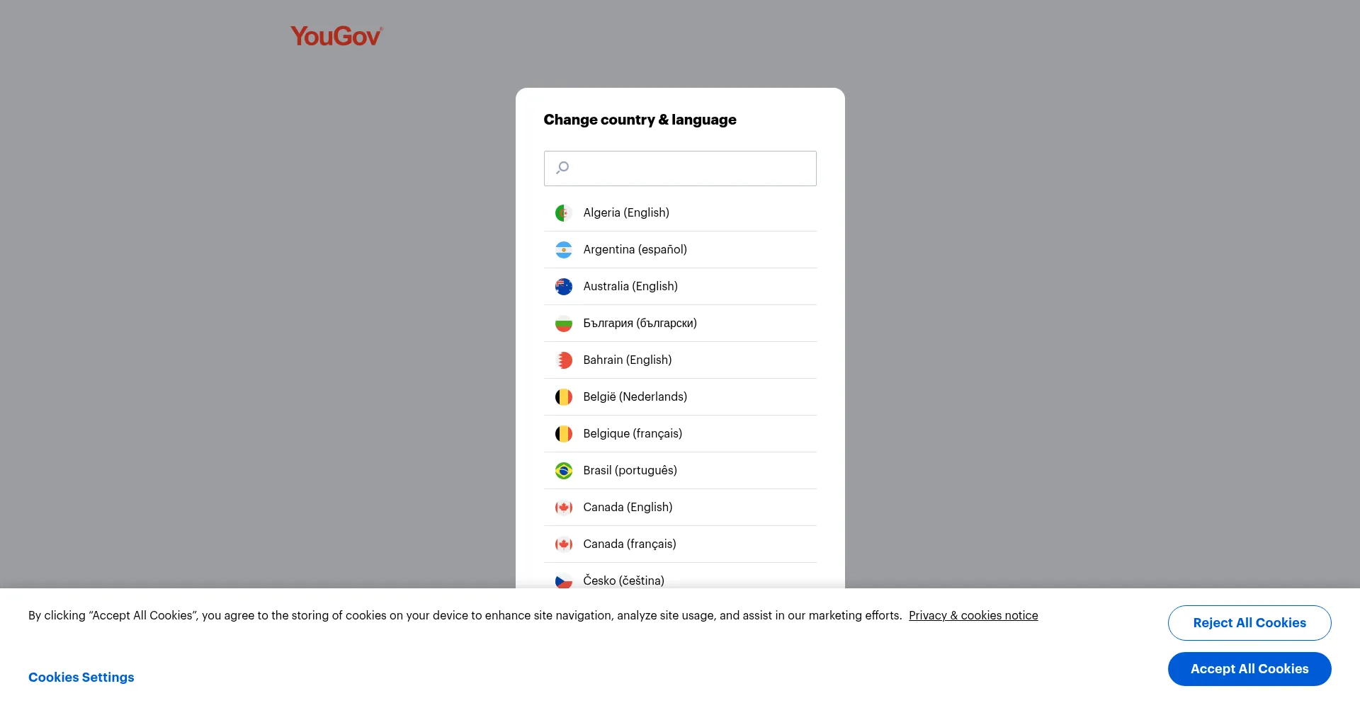Website screenshot of Account.yougov.com
