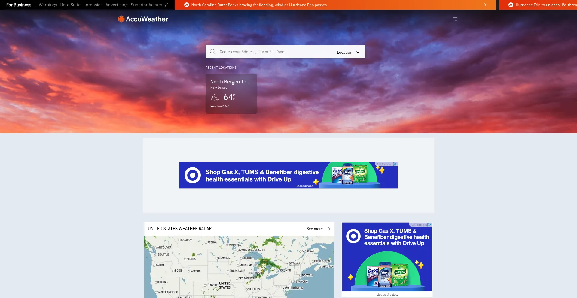 Website screenshot of Accuweather.com