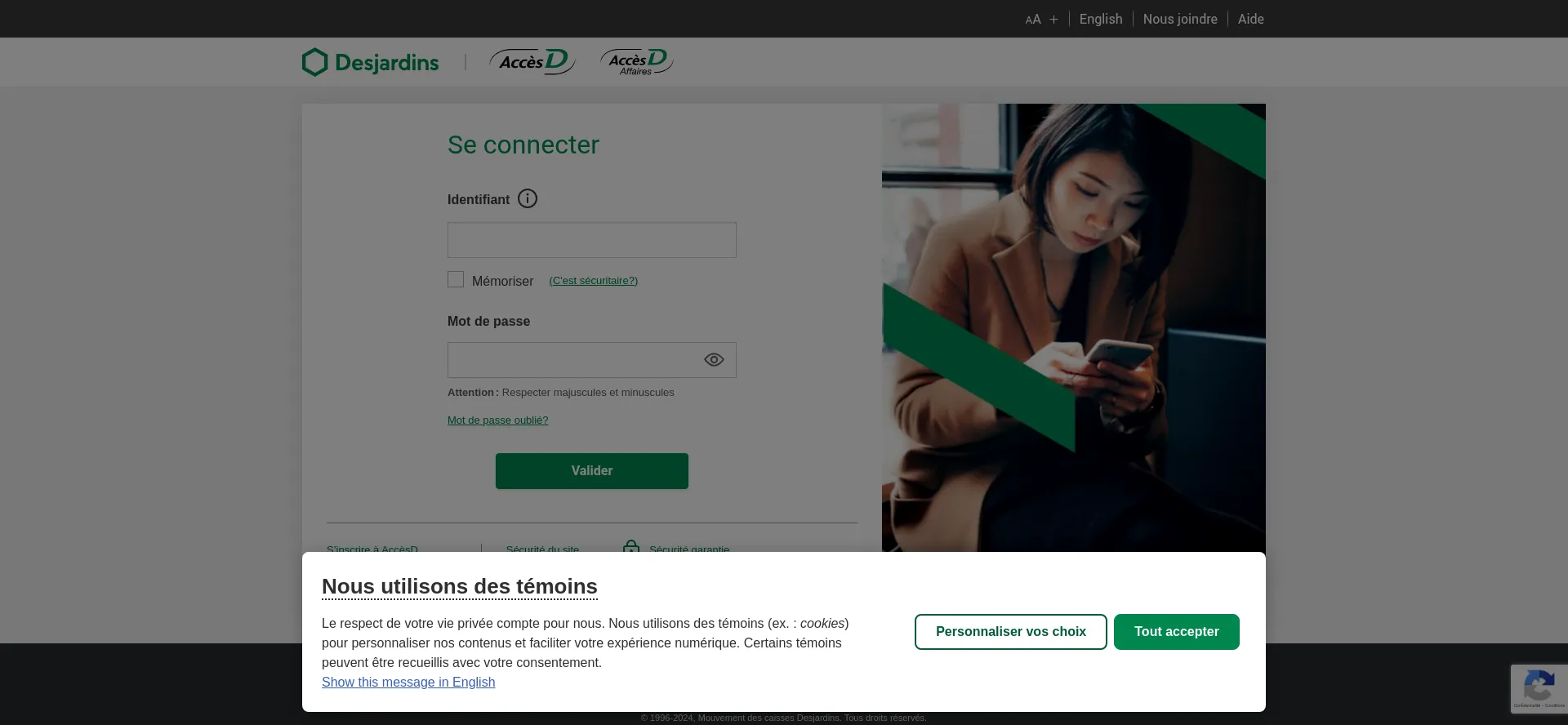 Website screenshot of Accweb.mouv.desjardins.com